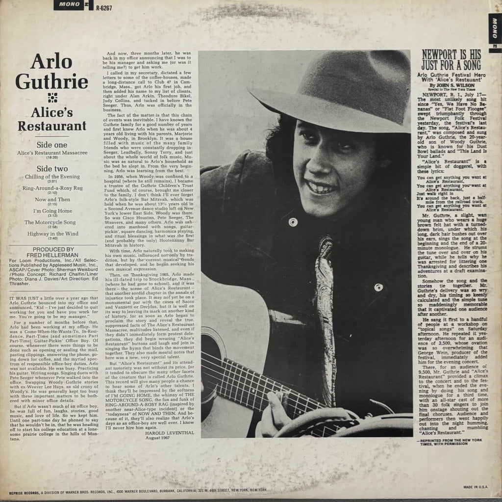 ARLO GUTHRIE "ALICE'S RESTAURANT" LP