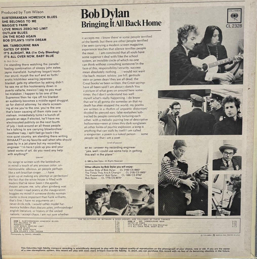 BOB DYLAN "BRINGING IT ALL BACK HOME" LP