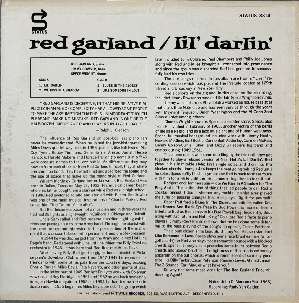 RED GARLAND "LIL' DARLIN'" LP